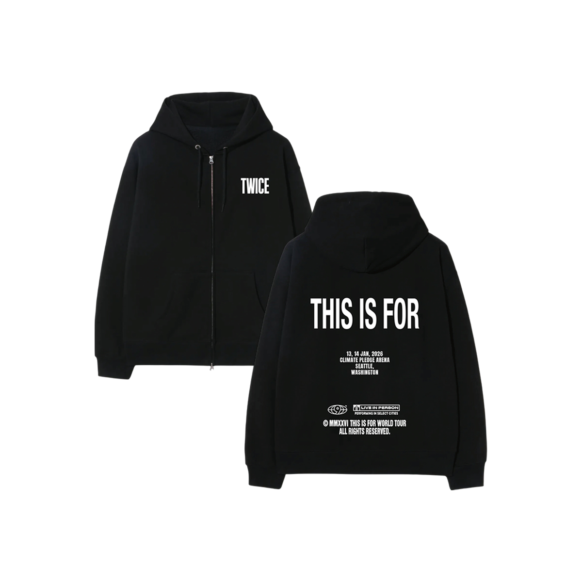 twice this is for 北米ワルツ オンライン限定 サッカージャージ BLACK ZIP HOODIE - SEATTLE – TWICE