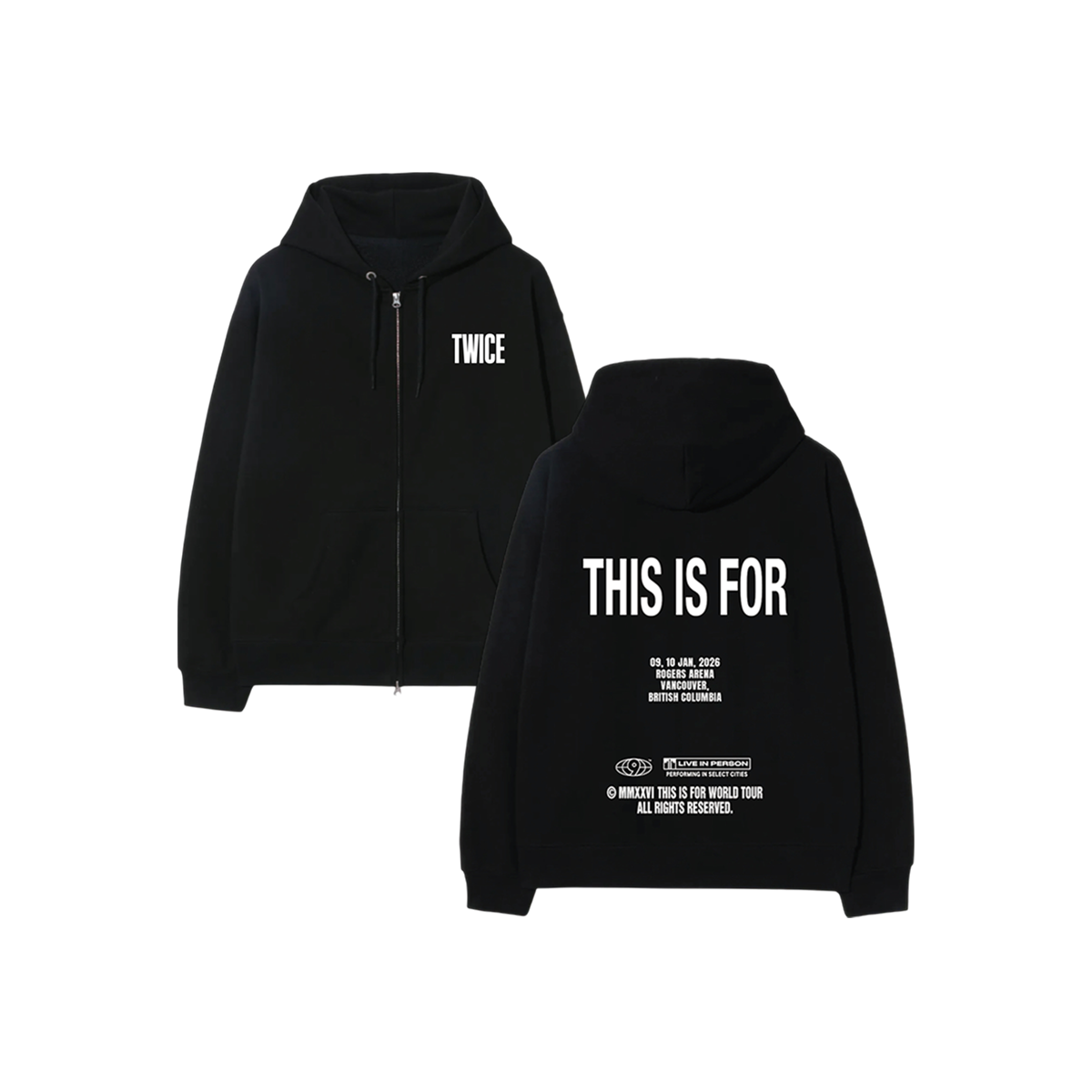 BLACK ZIP HOODIE - VANCOUVER – TWICE