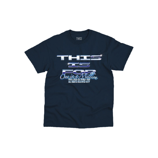Navy t-shirt featuring a TWICE THIS IS FOR WORLD TOUR design printed on the front.