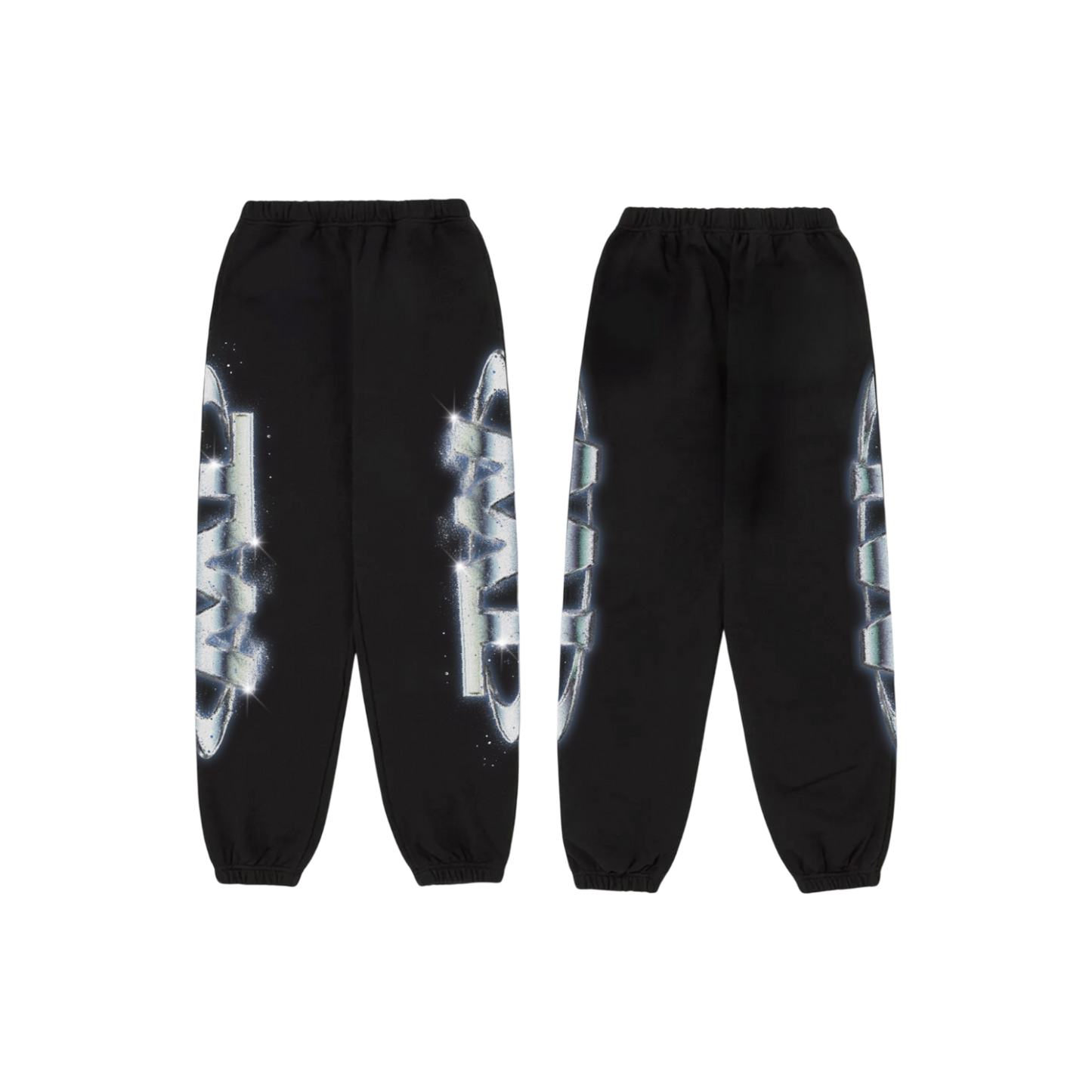 Black unisex sweatpants featuring a TWICE logo printed on the side of each leg.