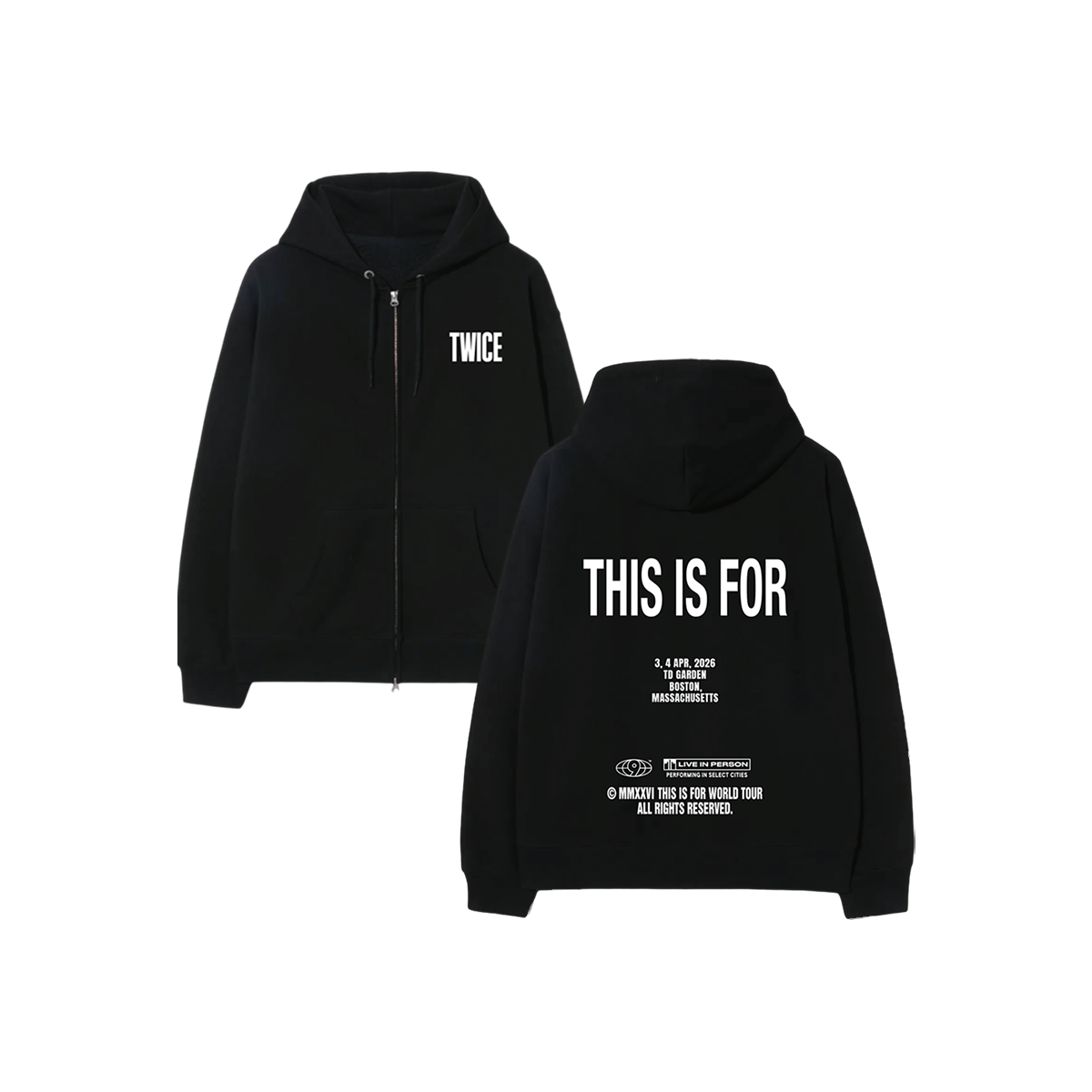 BLACK ZIP HOODIE - BOSTON